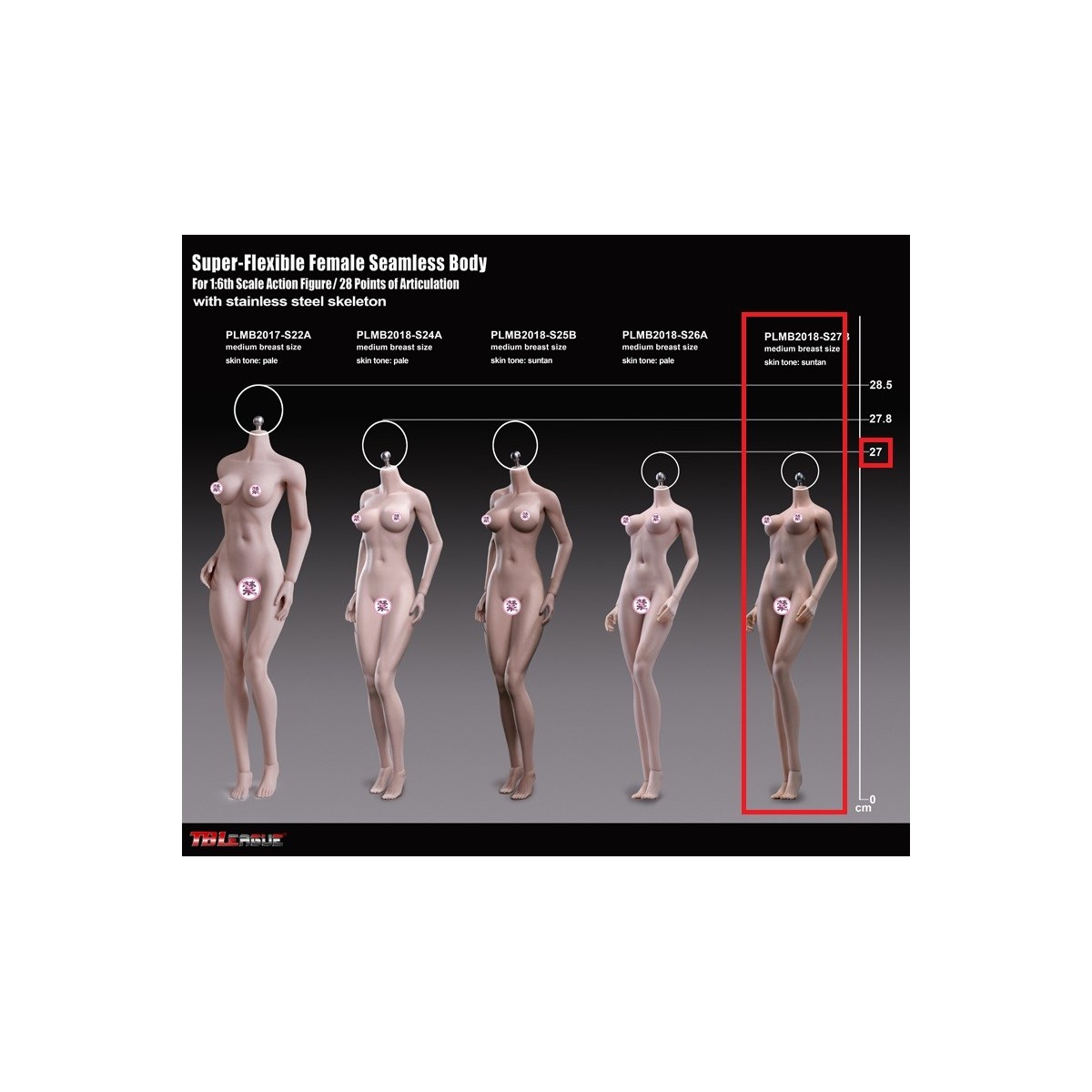 Phicen - TBLeague 1/6 Scale Female Super-Flexible Seamless Body - Small tan body with medium cups